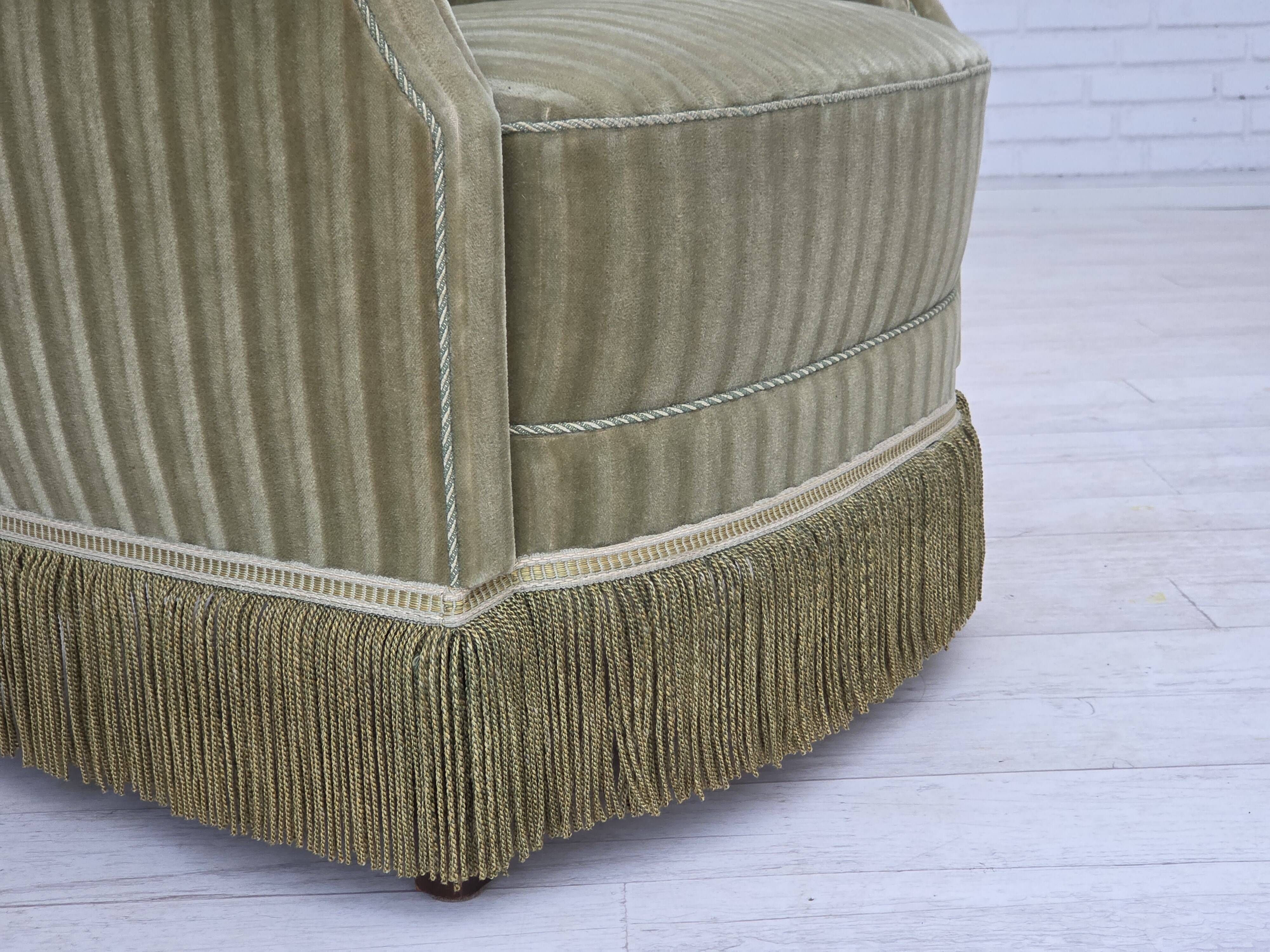 1960s, Danish armchair, original striped furniture velour, beech wood legs.