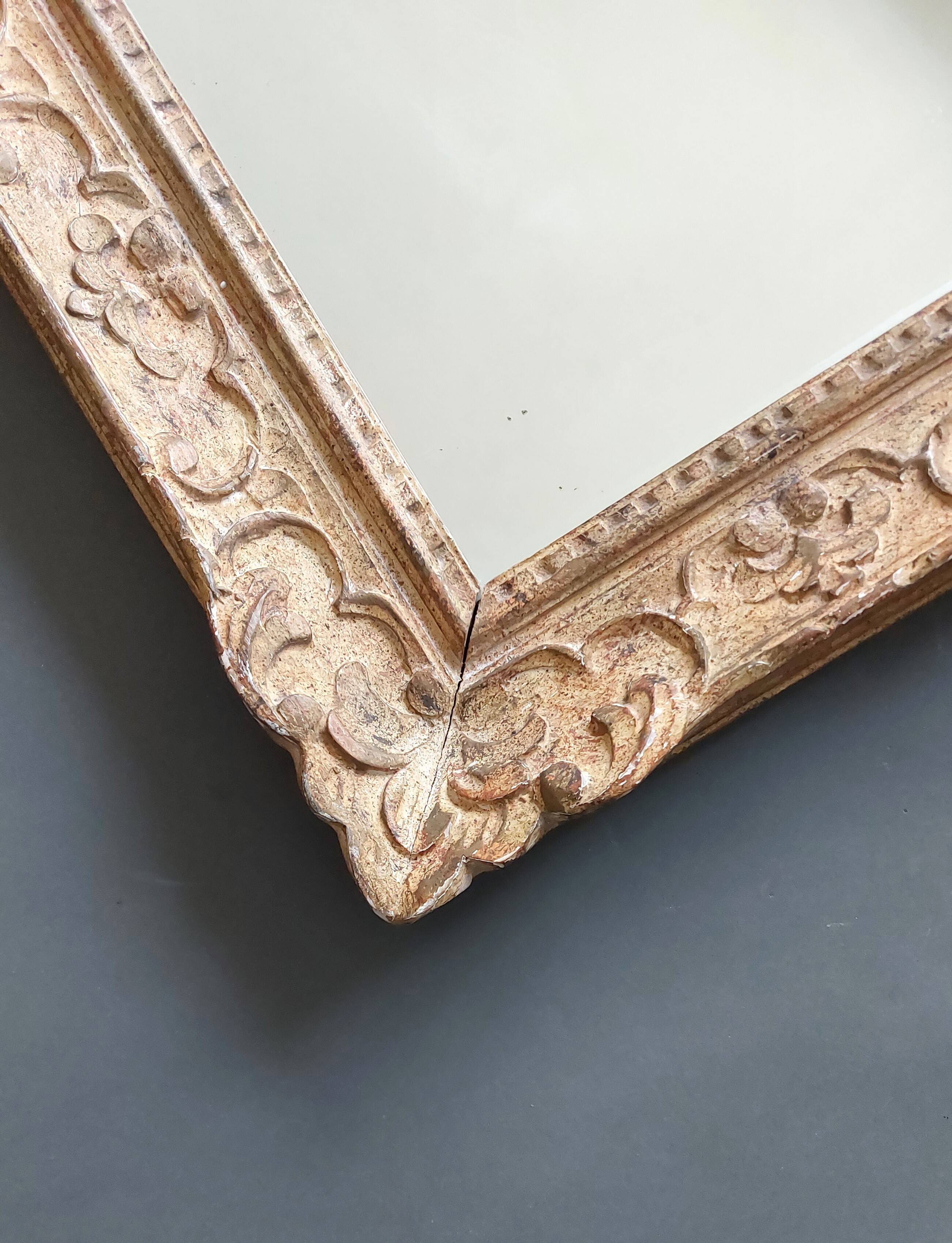 Large Montparnasse rocaille style frame in carved wood mounted in mirror.