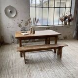 Oak farmhouse table and its two benches