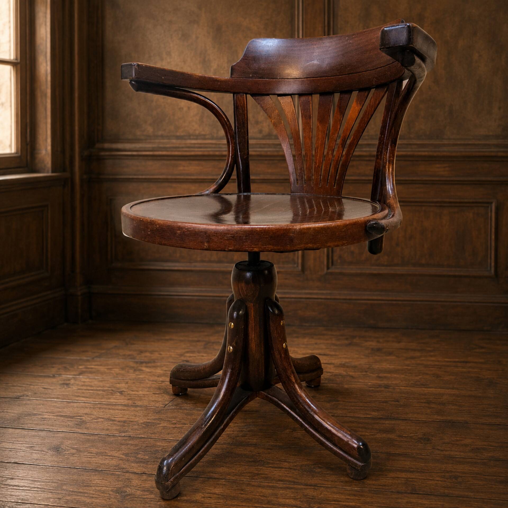 Chaise de bureau pivotante de style Thonet antique (faite à la main)