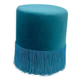 Duck blue pouf with fringes