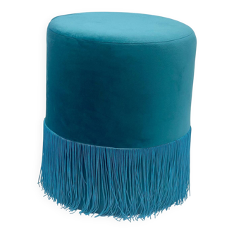Duck blue pouf with fringes