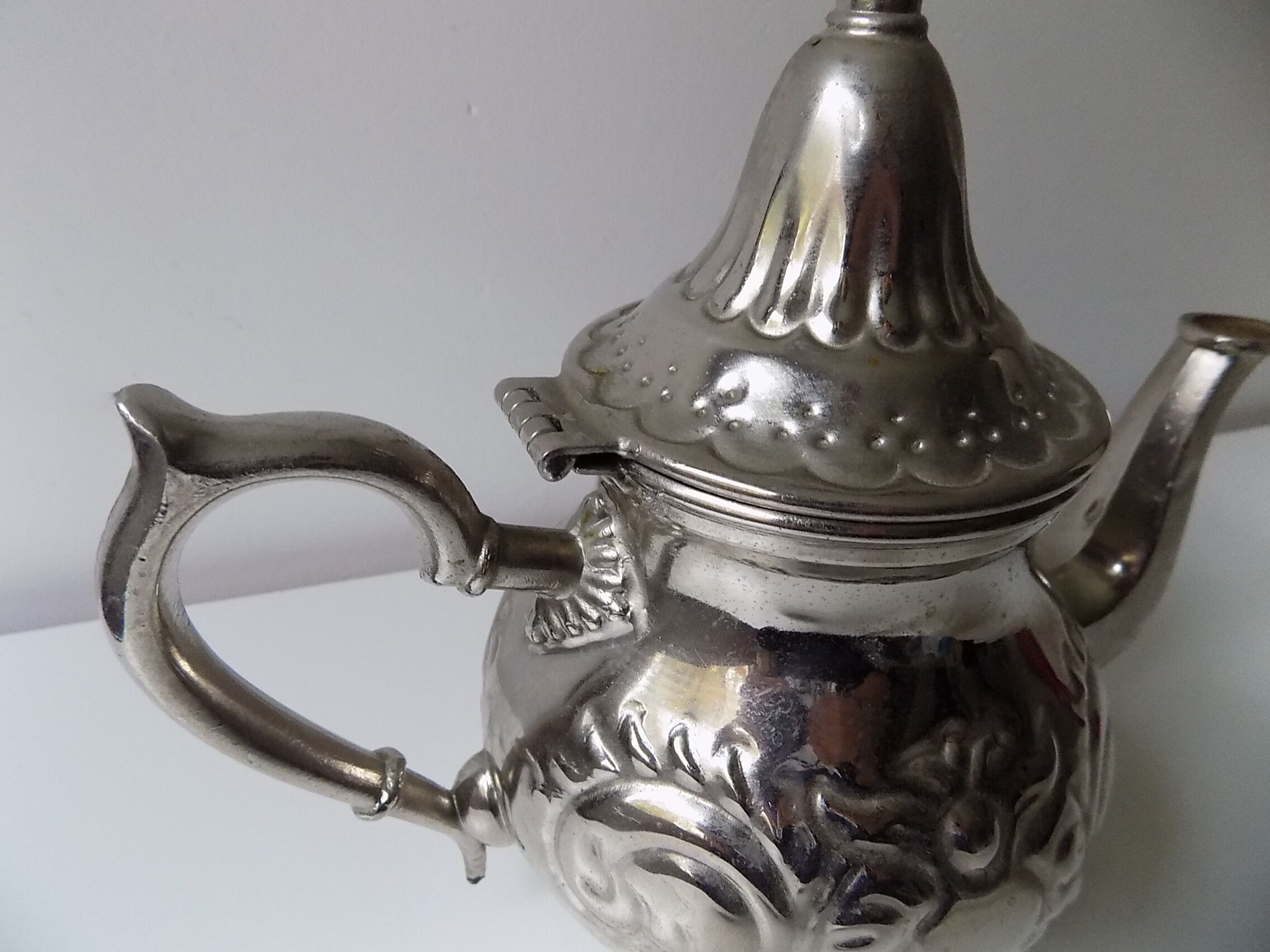 Silver metal teapot