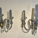 Pair of Murano crystal wall lights with 3 arms.