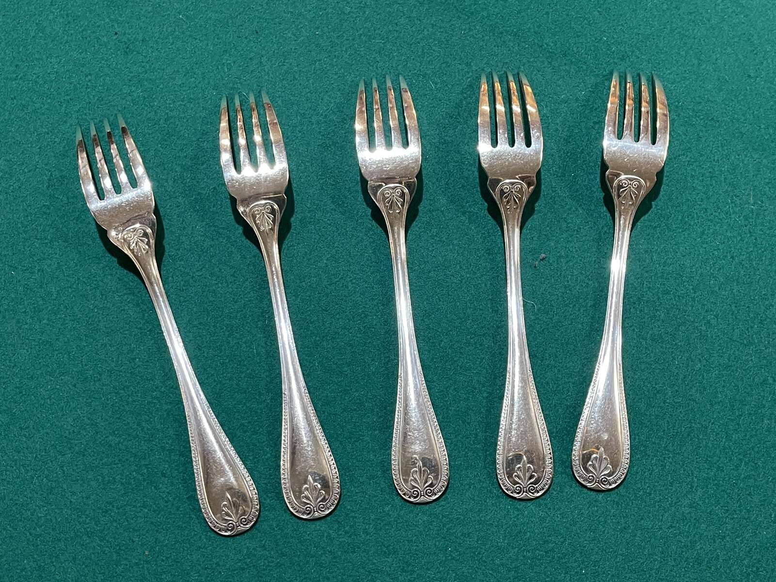 Set of 5 silver-plated fish forks by Christofle Malmaison.