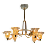 Venetian Murano Glass and Brass Chandelier Circa 1950