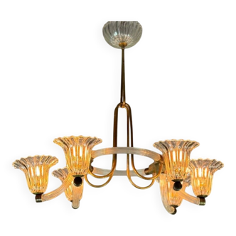 Lustre Vénitien En Verre De Murano Et Laiton Vers 1950