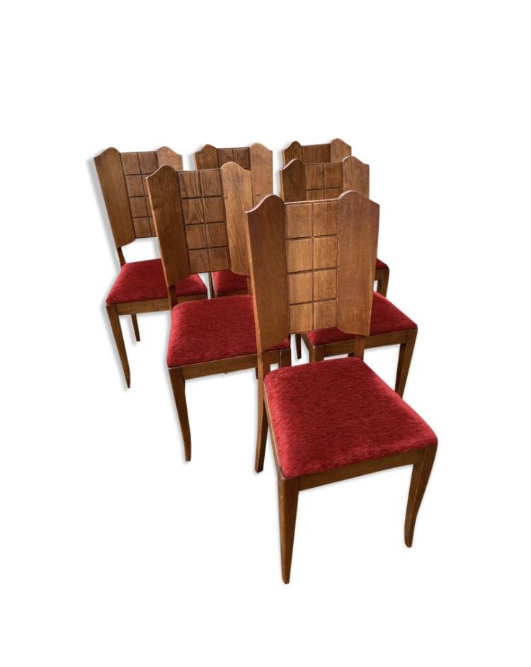 6 art deco chairs with red velvet seats
