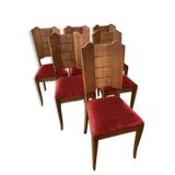 6 art deco chairs with red velvet seats