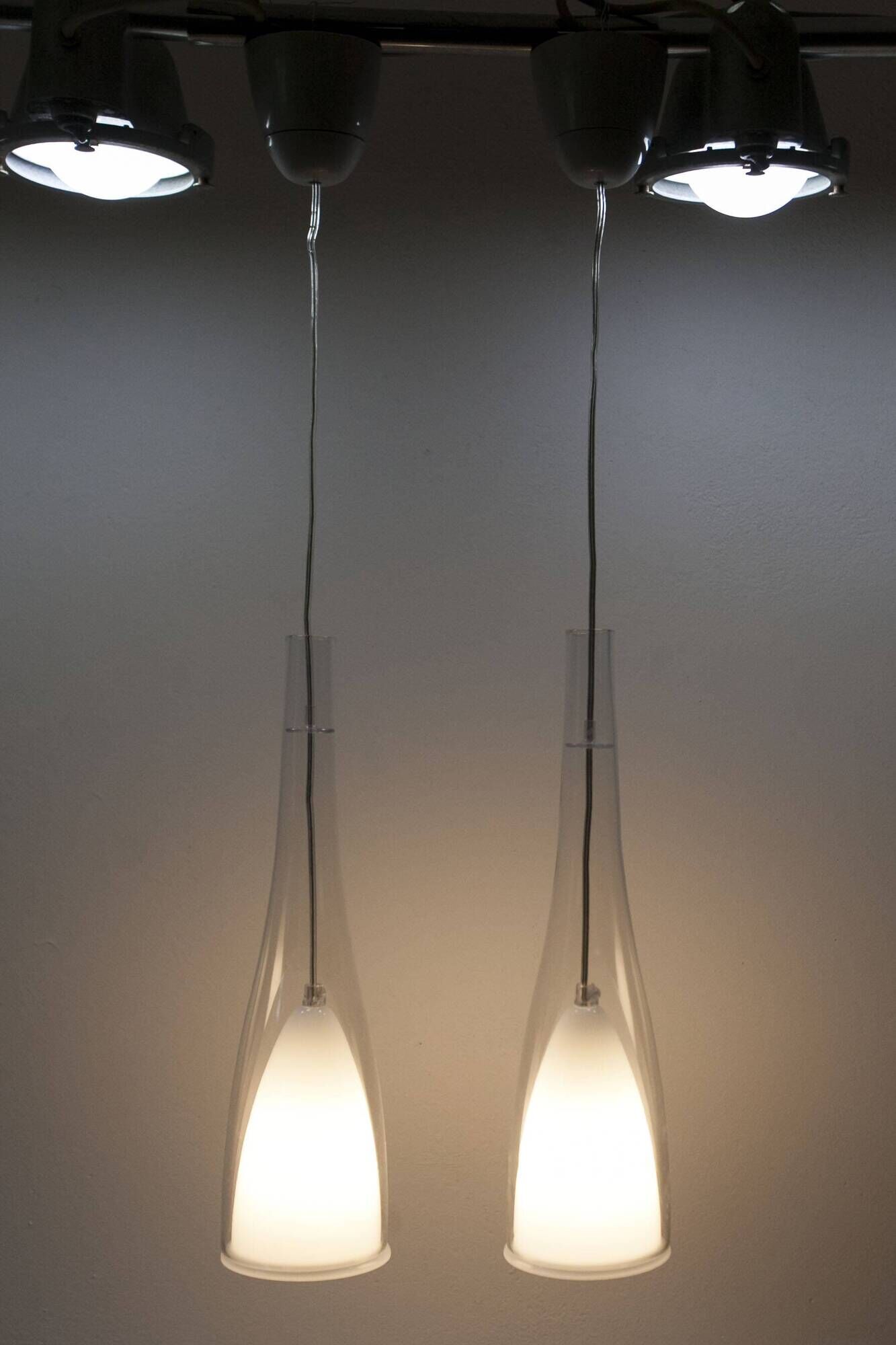 IKEA Klockspel 1980 pair of pendant lights cleaned and functional.
