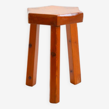 Old brutalist stool in solid pine