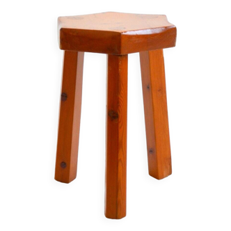 Old brutalist stool in solid pine