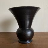 Etienne Noel modernist vase in Dieulefit 1950 in black enamel earthenware