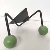 Coat rack V hooks 2 balls green wood