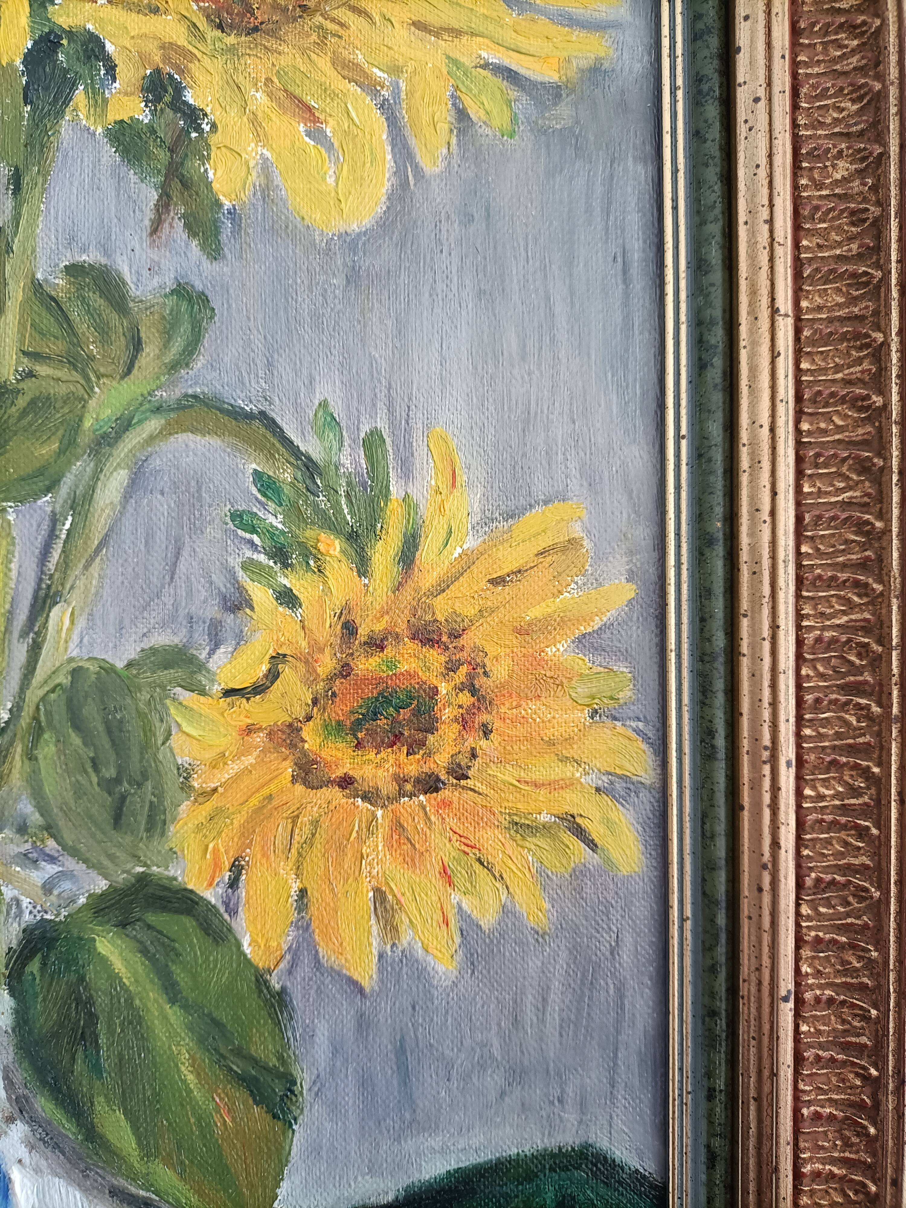 Sunflower and pumpkin painting signed J. Dubuc Berteaux