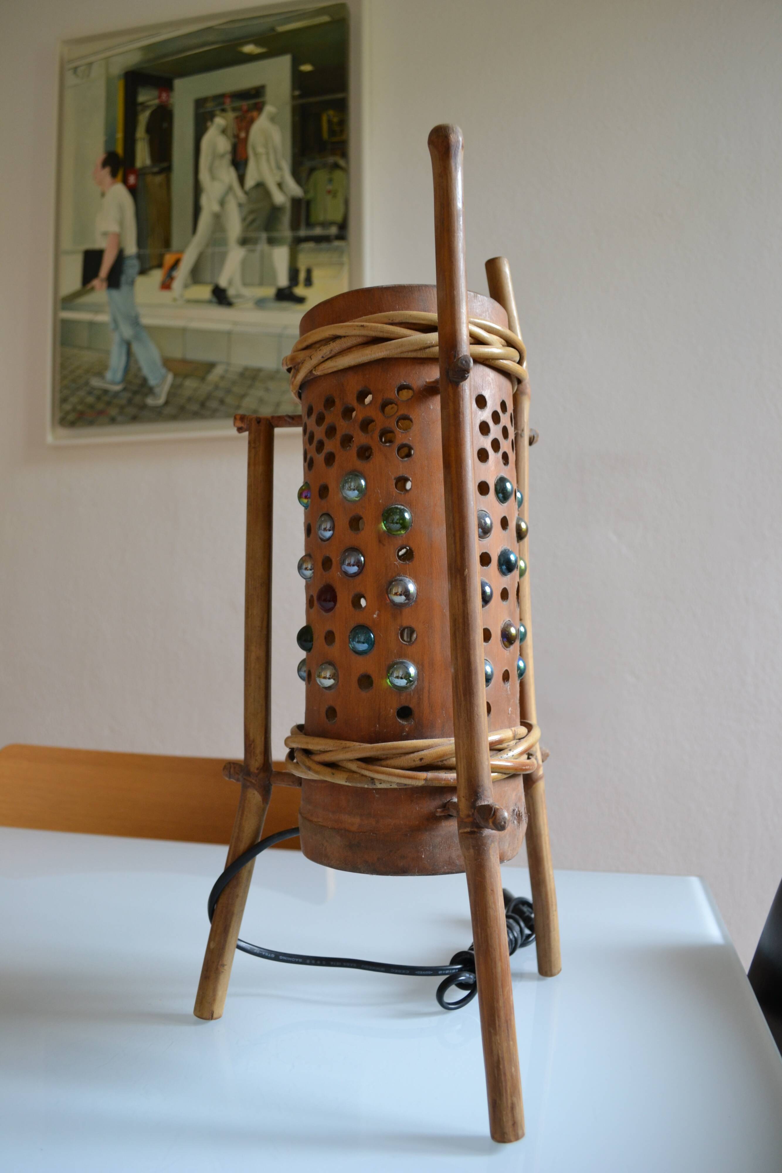 Lampe vintage tripode en bambou