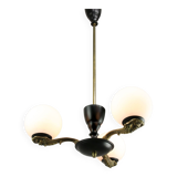 Lustre Art Déco en laiton et opaline, 1930