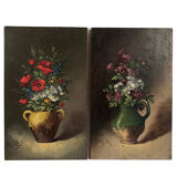 Pair of miniatures, oils on panel, bouquets of flowers
