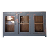 Enfilade vitrée ancien meuble de métier – patine bleue