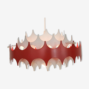 White and red metal pendant light by Doria, Germany 1970's