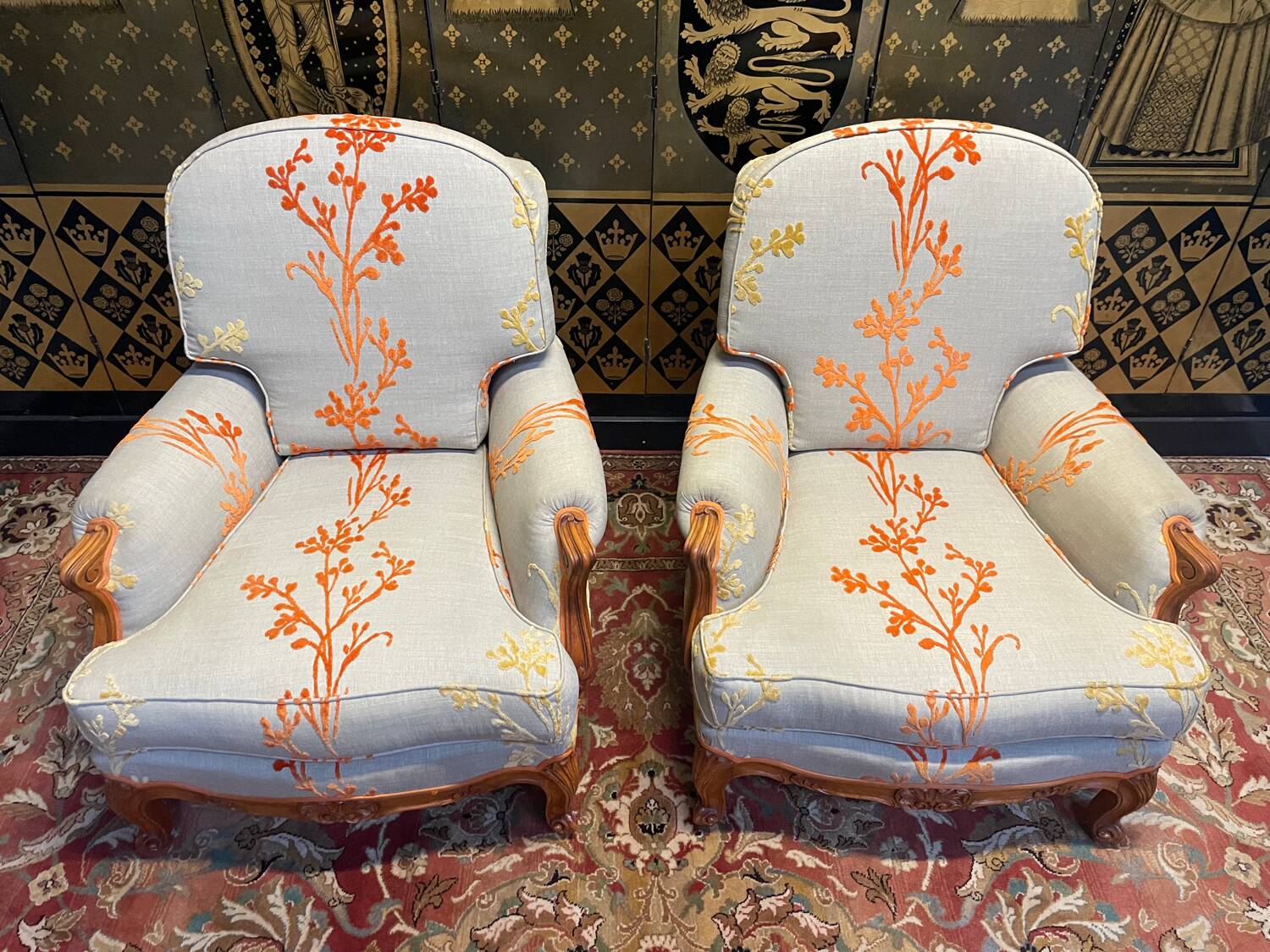 Pair of Louis XV style bergere armchairs