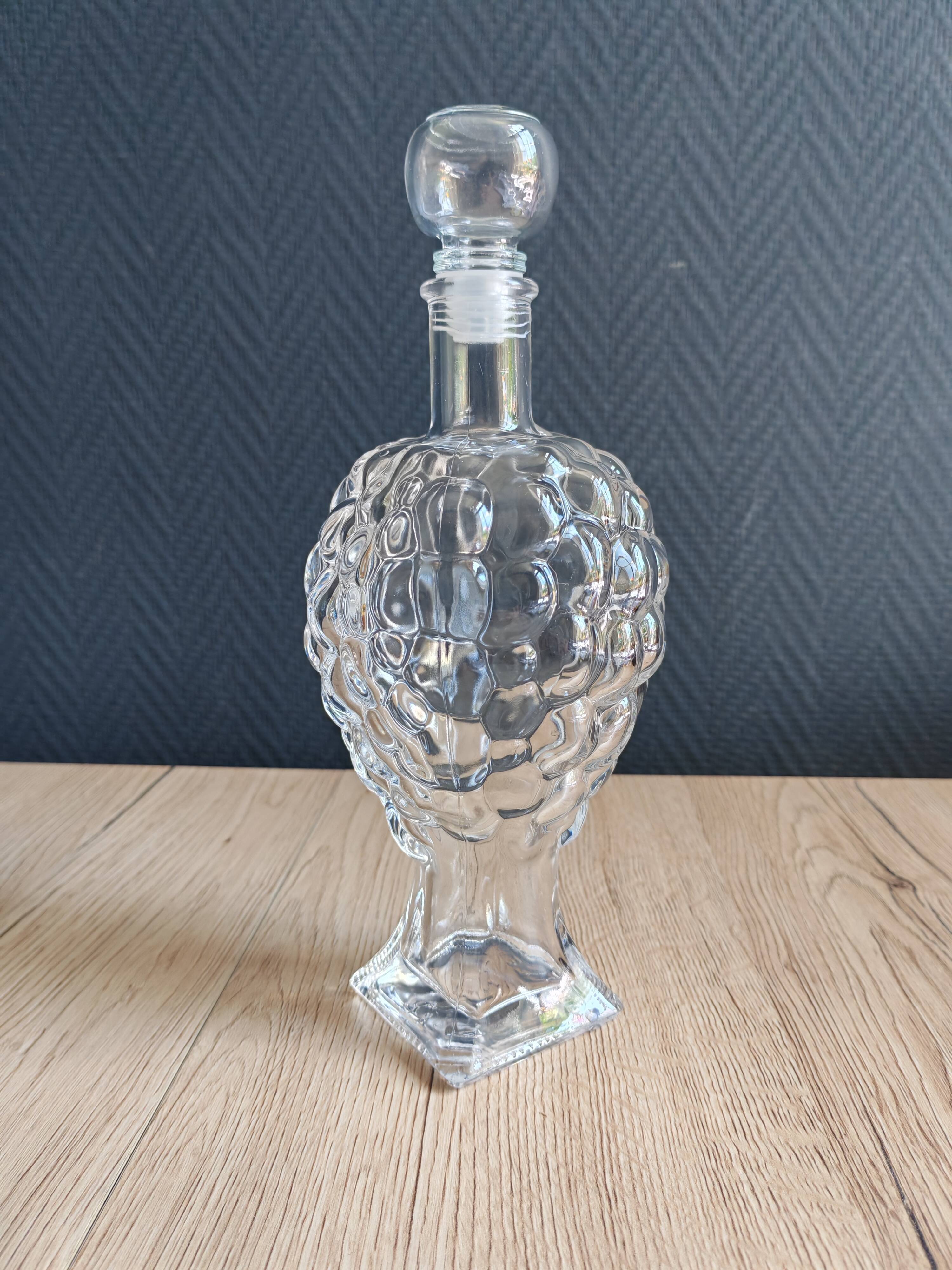 Carafe glass bottle moulded grape bunch vintage | Ball stopper