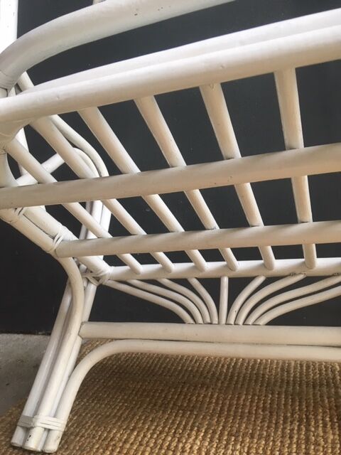 White vintage rattan bench
