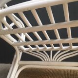White vintage rattan bench