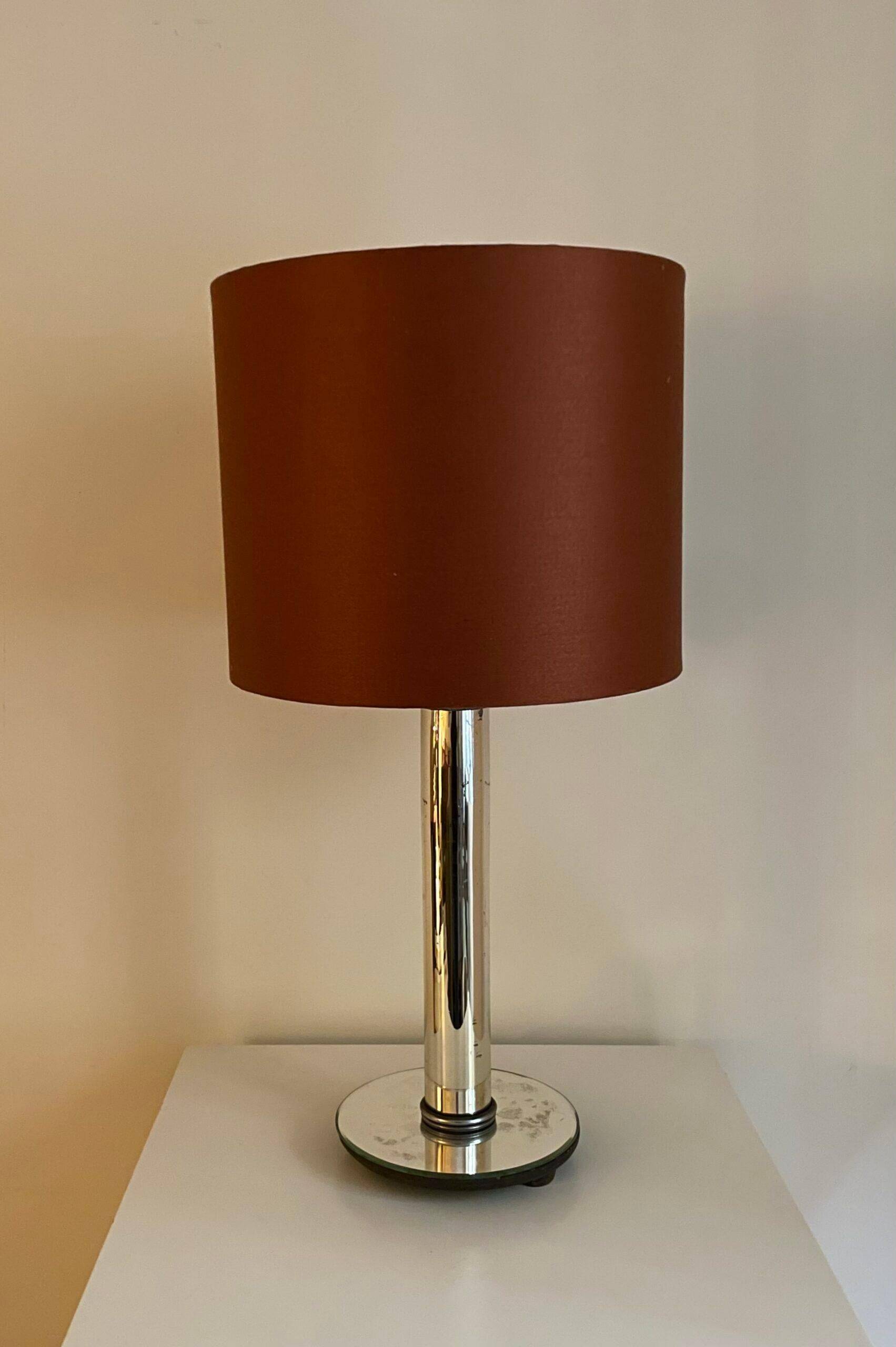 Art Deco style mirror lamp with tubular structure and mercury glass