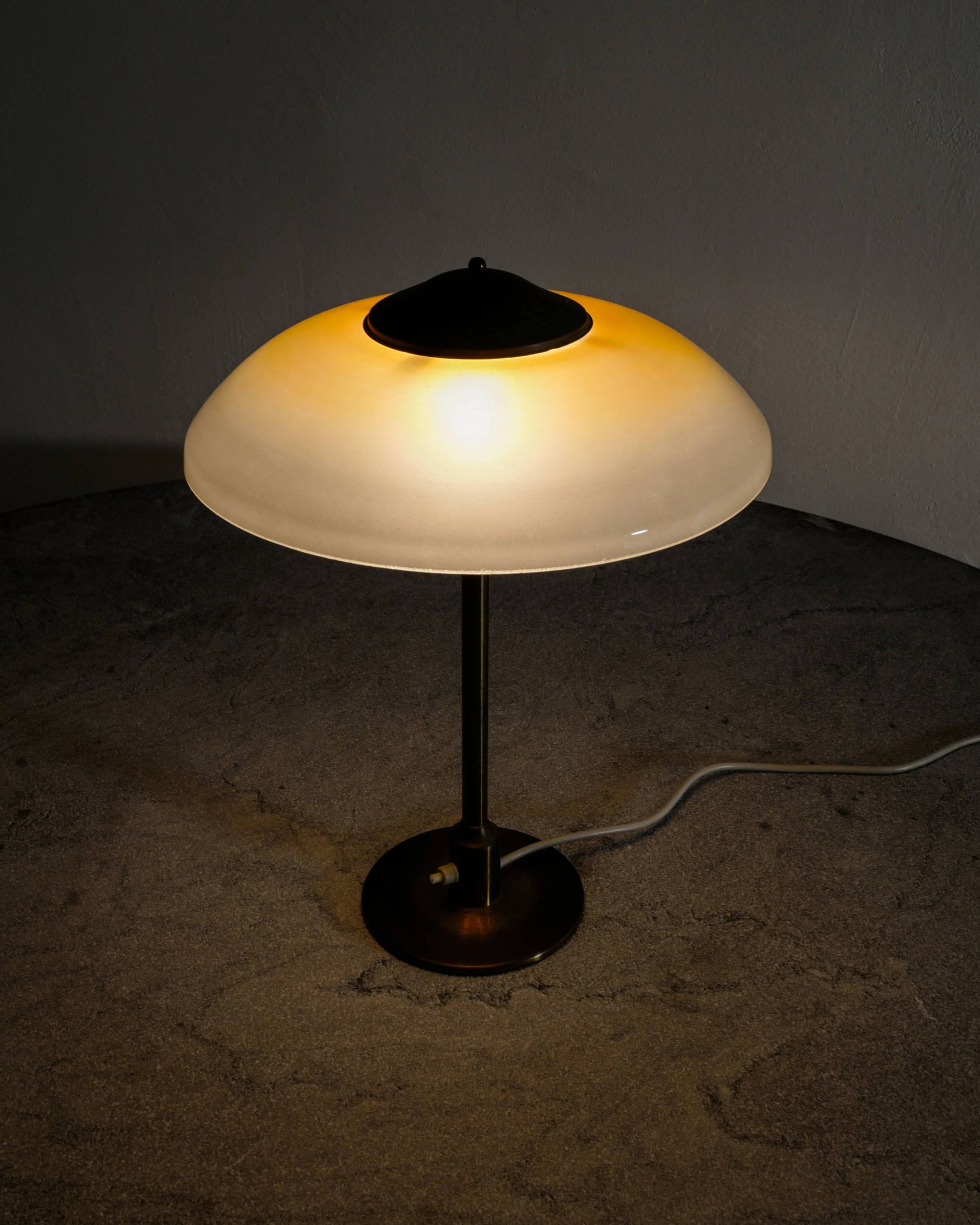 Danish Mid Century Brass Glass Desk Table Lamp Fog & Mørup, 1950s