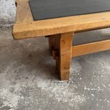 Vintage Oak Coffee Table with Belgian Blue Stone Top — Natural Oak & Dark Slate Grey, 1950s
