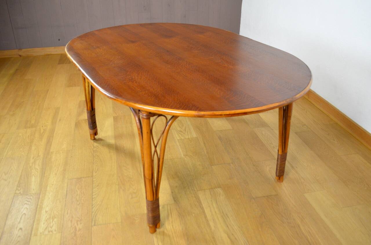 Vintage Oval Bamboo and Rattan Dining Table 1980