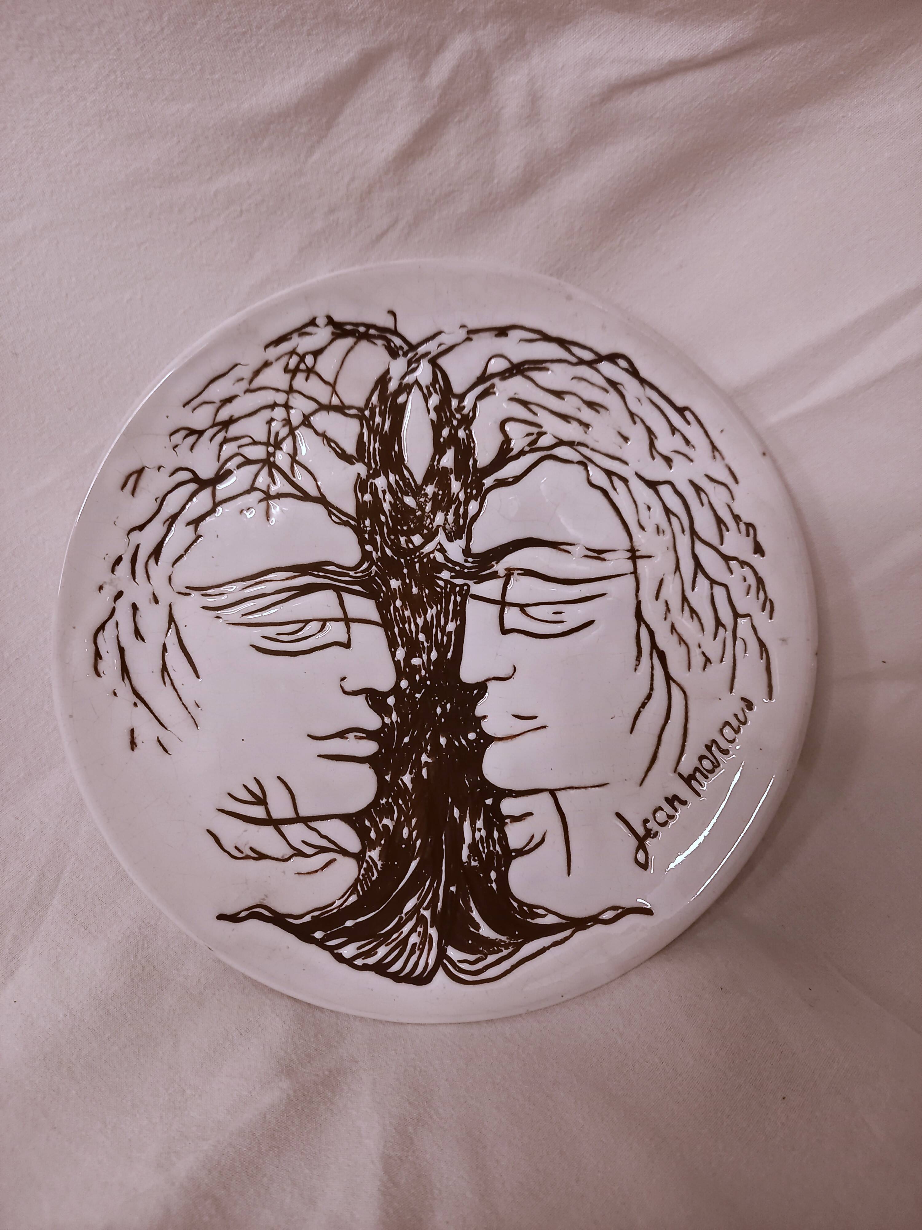 Vallauris ceramic plate, drawing by Jean Marais, 1970s