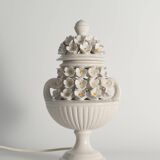 White Ceramic Table Lamp with Flower Motif, Italy 1960s