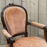 Pair of Louis XVI style armchairs in molded beech, work from the 1950s