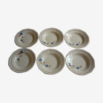 6 assiettes creuses Sarreguemines fleurs