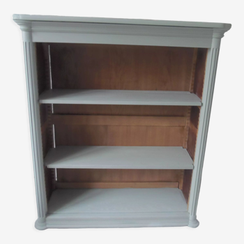 Bibliothèque ancienne vert de gris, plateau bois