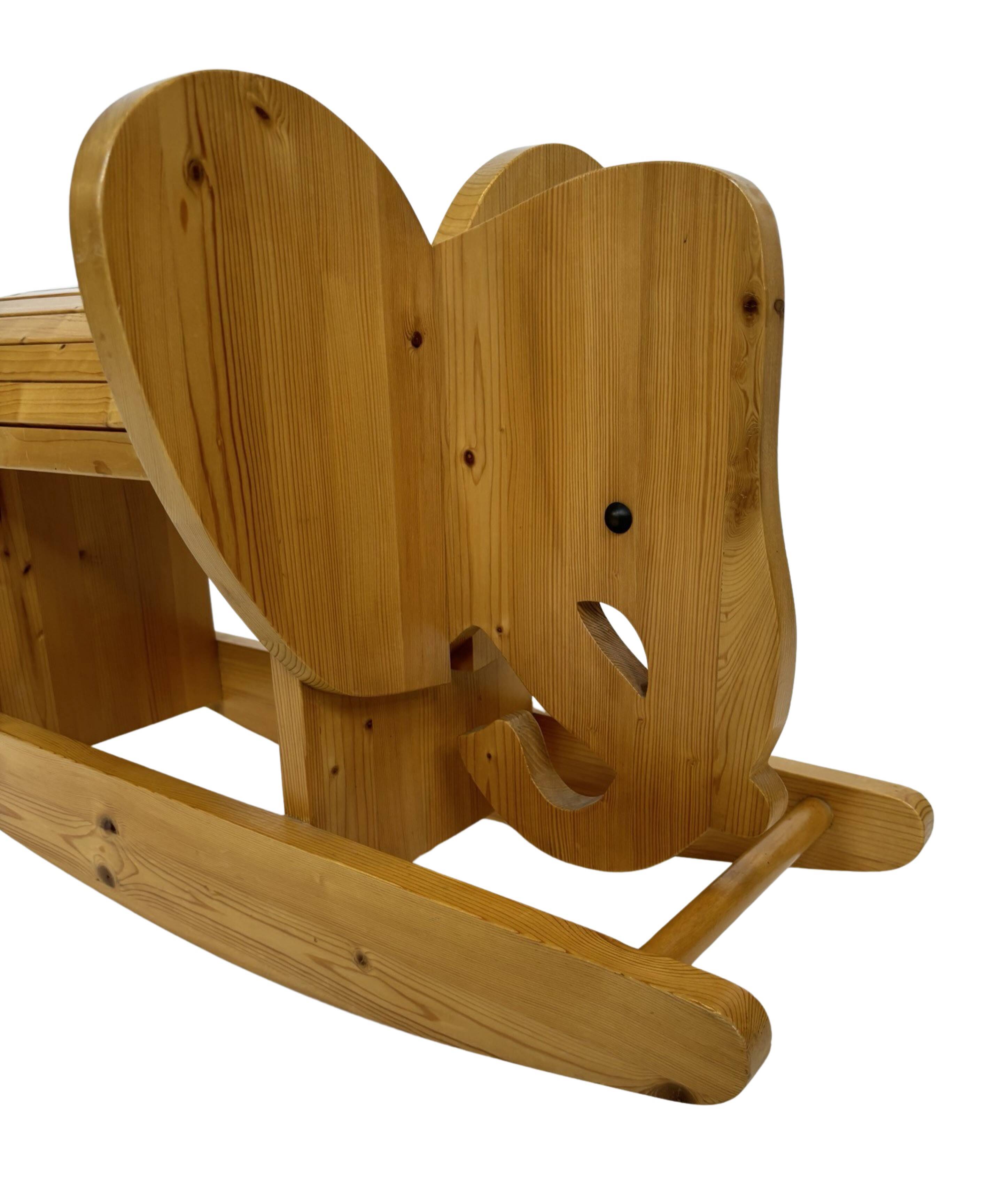 Vintage Swedish design Wooden Rocking Elephant jr  80's design
