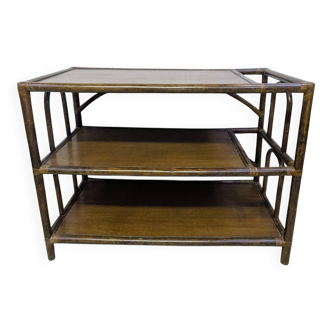 Importante console étagère meuble d'appoint tv hi-fi rotin