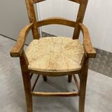 Chaise haute enfant en bois et assise en paillage