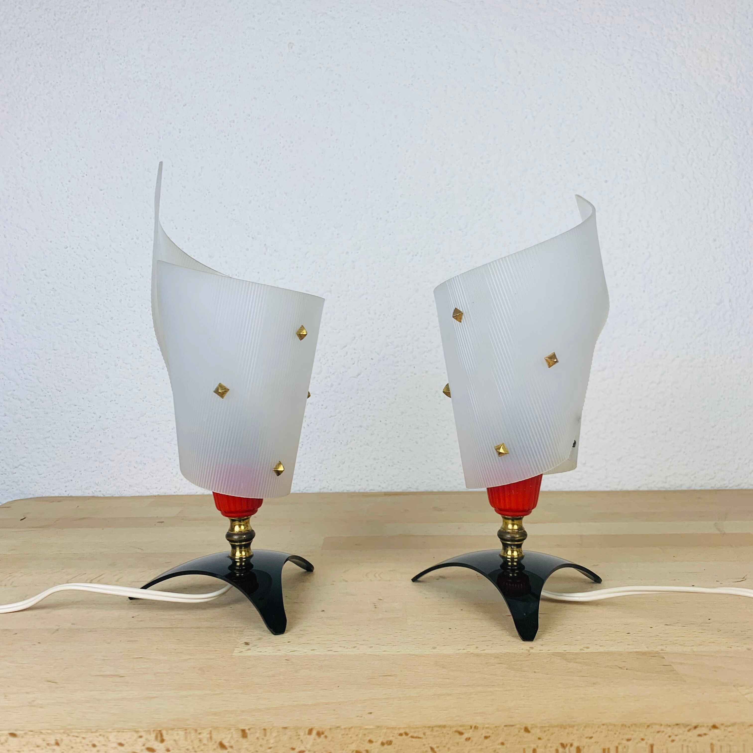 Pair of 50s bedside lamps plastic brass