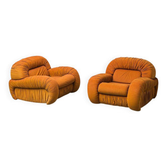 Pair of fabric armchairs Califfo Beka model 1970s vintage modernism