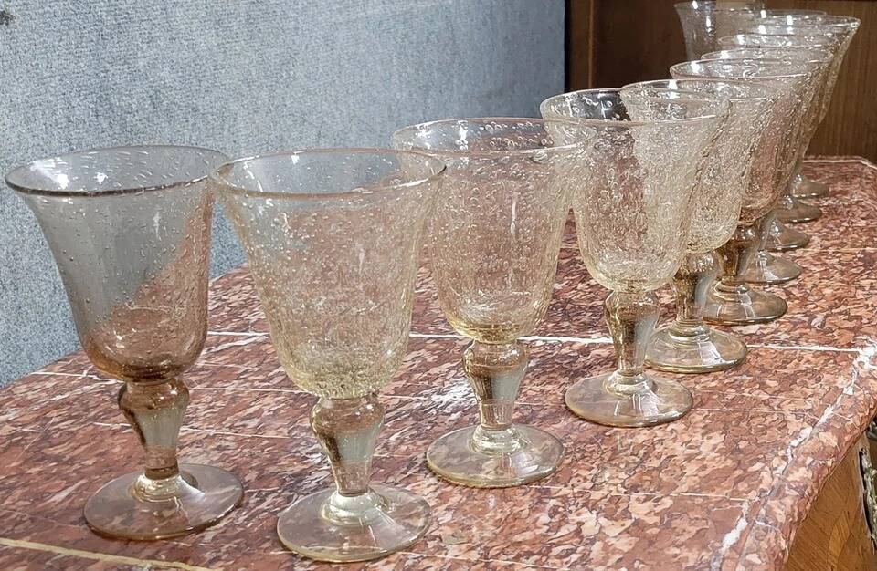 Biot: set of 10 vintage bubble glass glasses circa 1950-1970