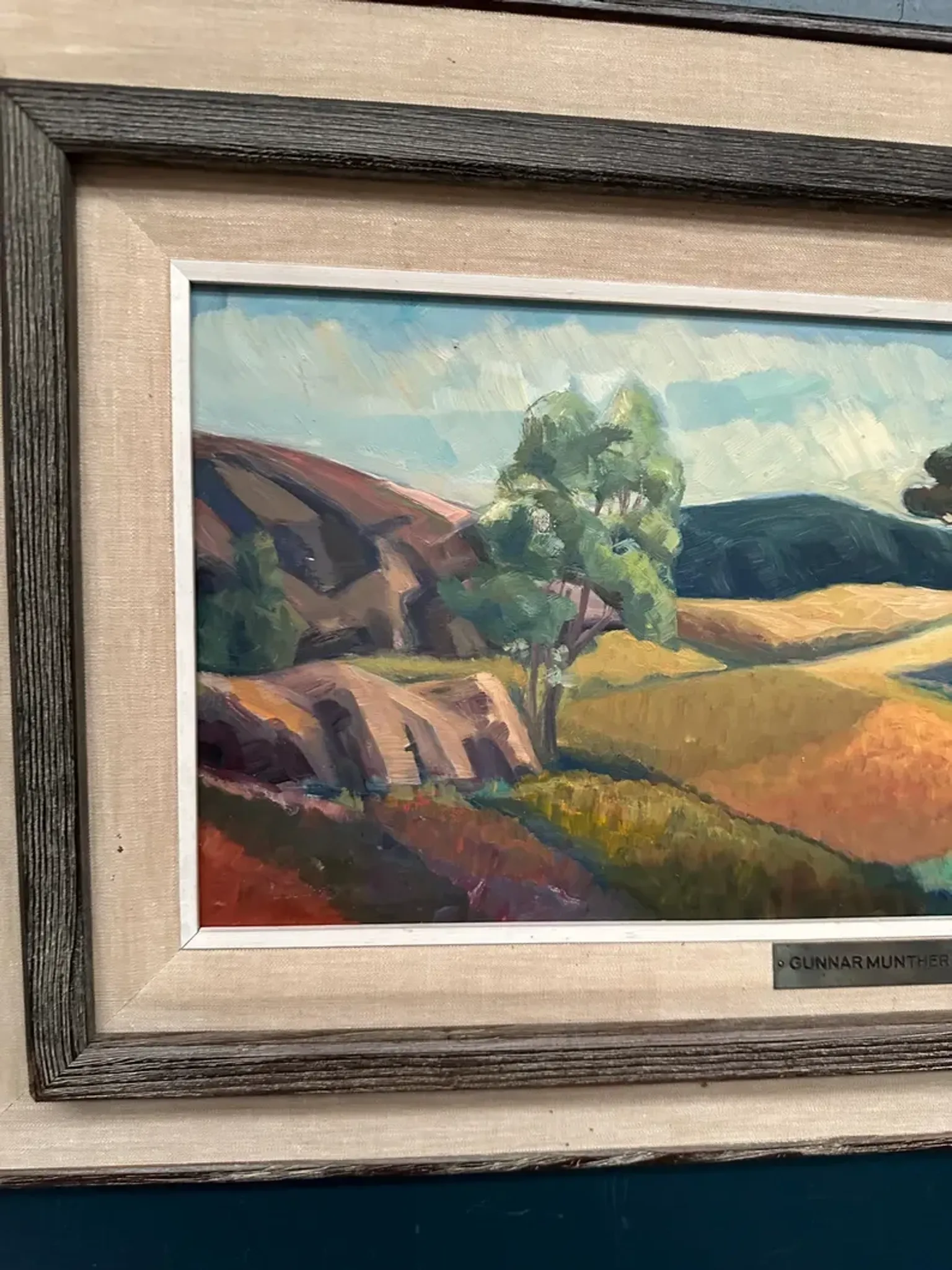 Original Swedish Oil on Panel – "Landscape" by Gunnar Munther – Signed – Vintage and Framed – 64 × 38 cm (25.2" × 15")