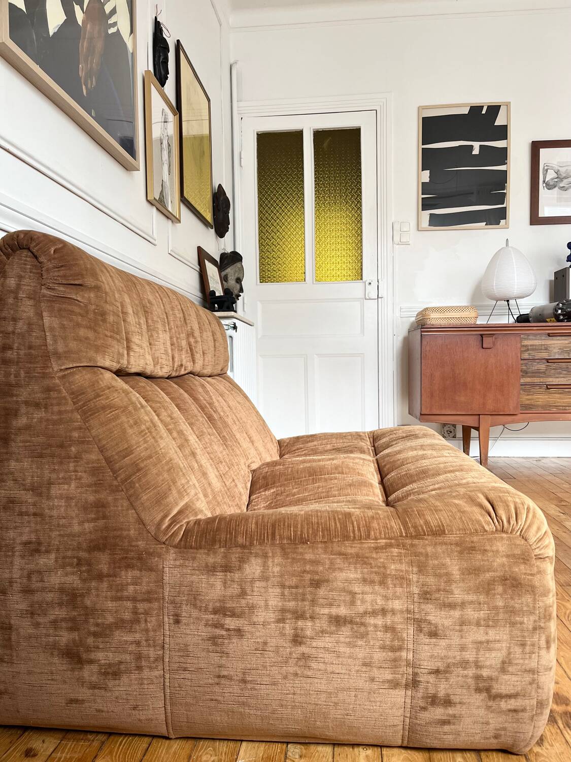 2-seater armchair in fawn velvet, Steiner edition 1970