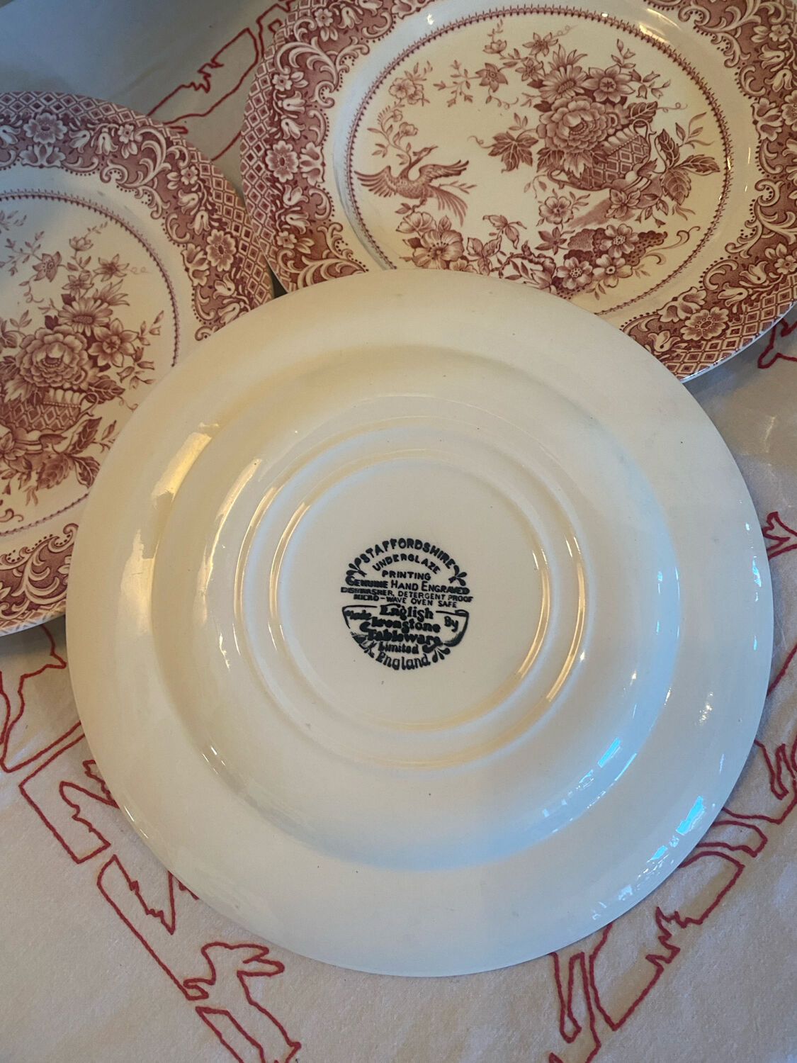 Set of 3 Staffordshire ironstone dinner plates