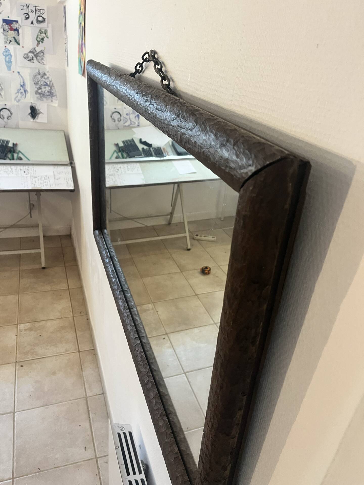 Large vintage mirror with a carved solid wood frame.