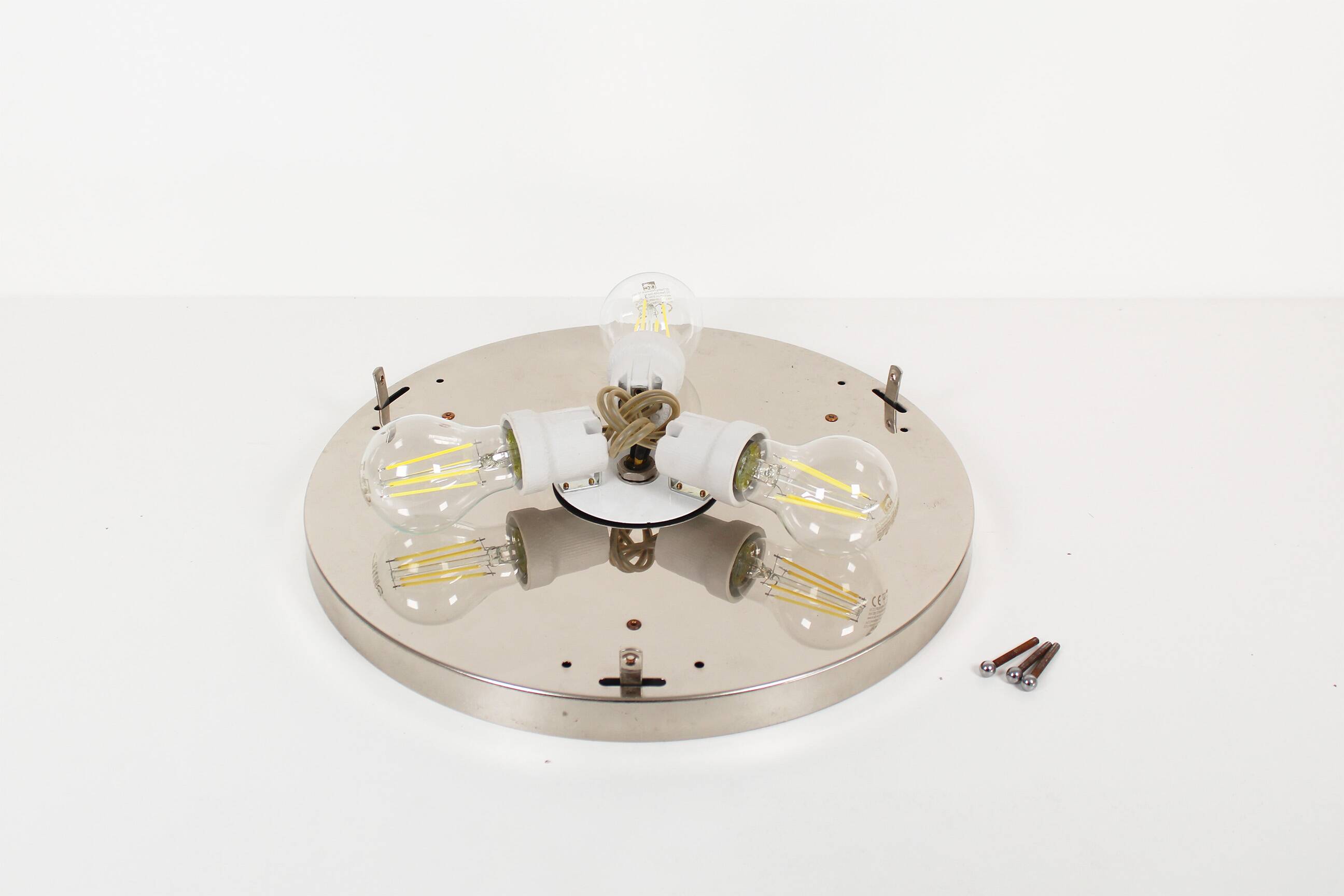 Large glass and polished metal glass flush mount lights by Sische, Germany