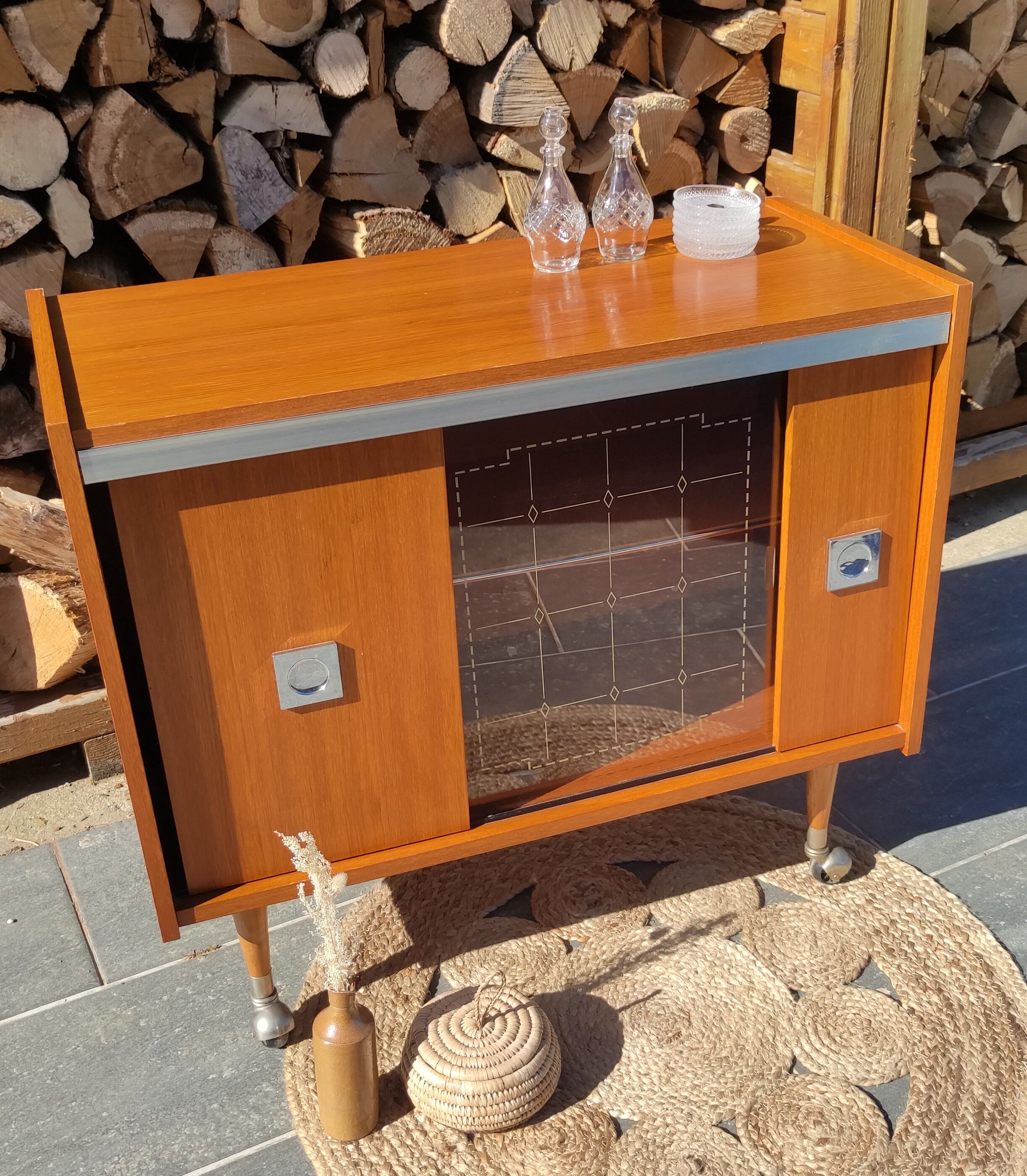 Buffet or vintage bar compass feet and casters