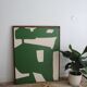 Organic abstract on green and beige canvas 100x81cm